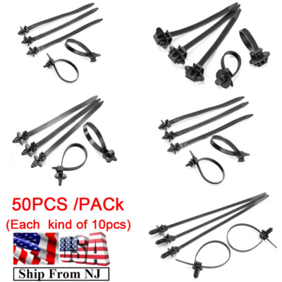 50PCS 5 Type Car Wire Loom Routing Zip Clips Fastening Cable Strape Self Locking