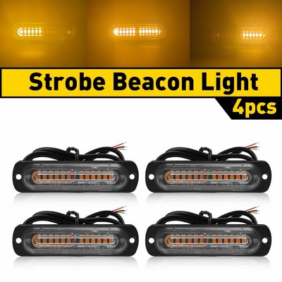 4pcs Car Dash Truck Strobe Daytime Flash Warning Light Lamp Bar Foglights Amber