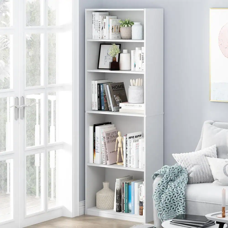 Ard Bookcase W/ Adjustable Shelves Wood Closed Back White 71