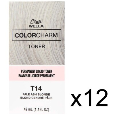 WELLA COLOR CHARM HAIR ADDITIVE TONER LIQUID T14 PALE ASH BLONDE PACK OF 12