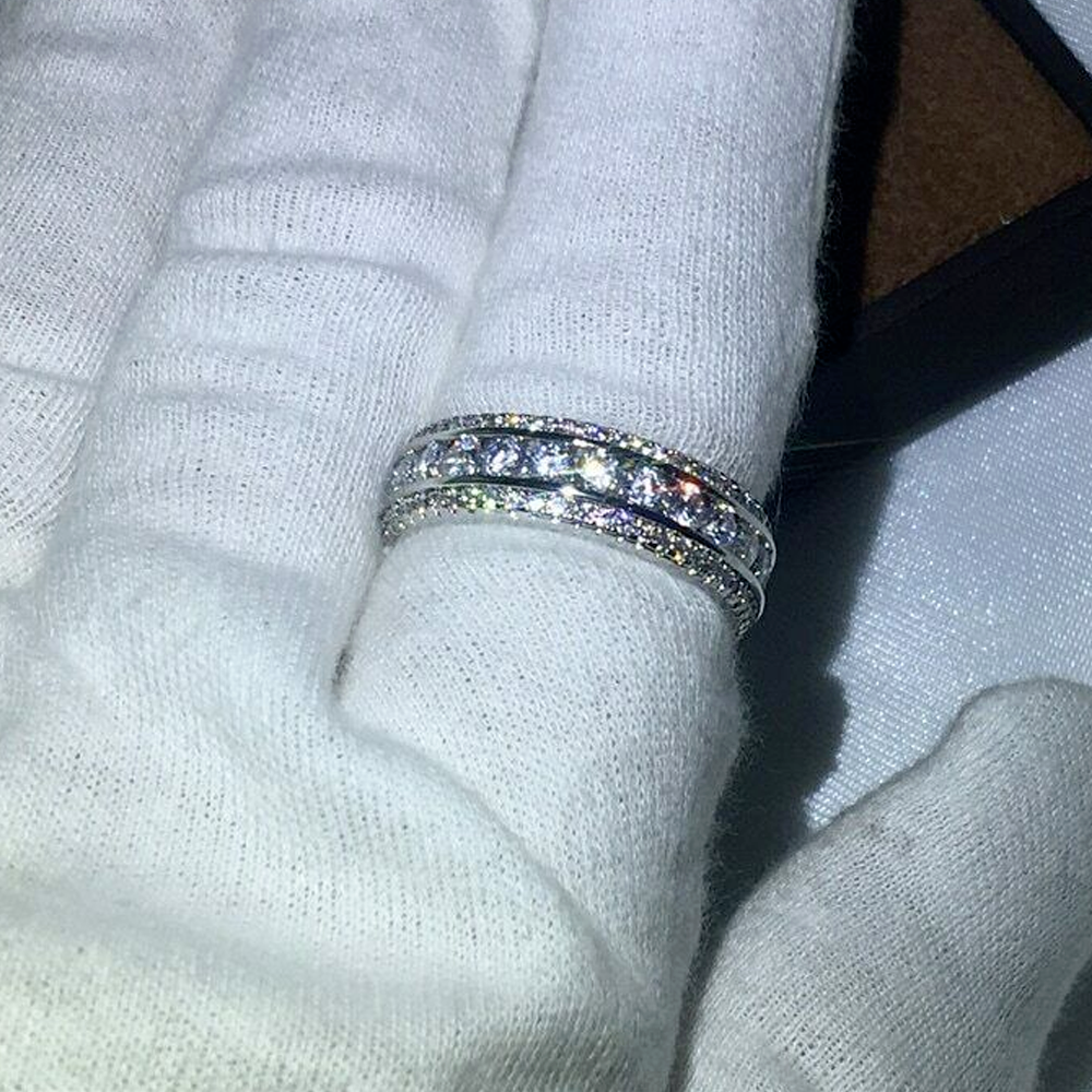 Wedding Band 3Ct Lab Created Diamond Round Full Eternity 14K White Gold Plated