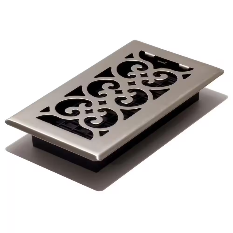 4 In. X 8 In. Brushed Nickel Scroll Floor Register