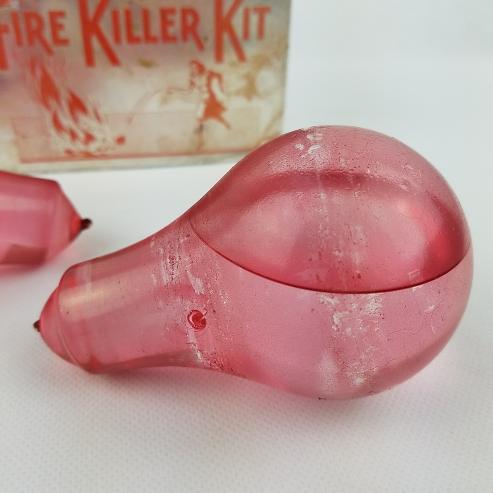Vintage Fire Killer Kit Glass Fire Extinguisher Grenades (2) Red Richmond VA
