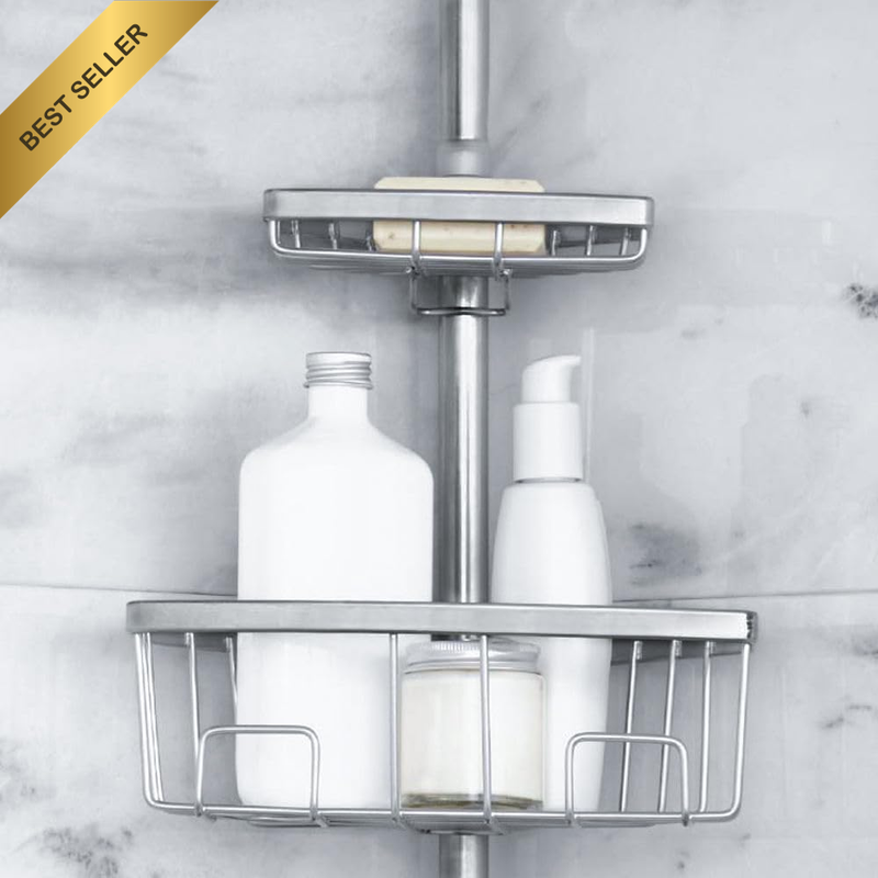 4 Tier Shelf Corner Bathtub Shower Caddy Luxury Telescopic Metal Spring Tension