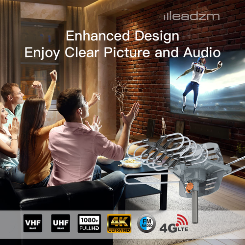 990 Mile Outdoor TV Antenna Motorized Amplified V/UHF HDTV 1080P 4K 360° Rotate