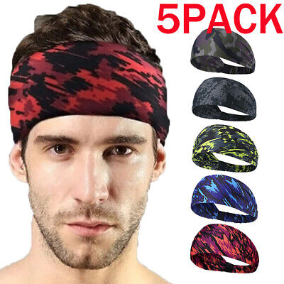 5PACK Men Sweatband Headband Yoga Hair Bands Moisture Wicking Sports Head Bands