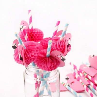 New 12 Pcs Pink Flamingo Straws Tropical Beach Flamingo Party Favors Decorations
