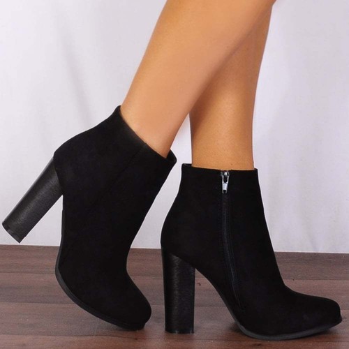 Fashion Black Faux Suede Block Heel Ankle Boots High Heels Shoes Size 3 4 5 6 7 Ebay