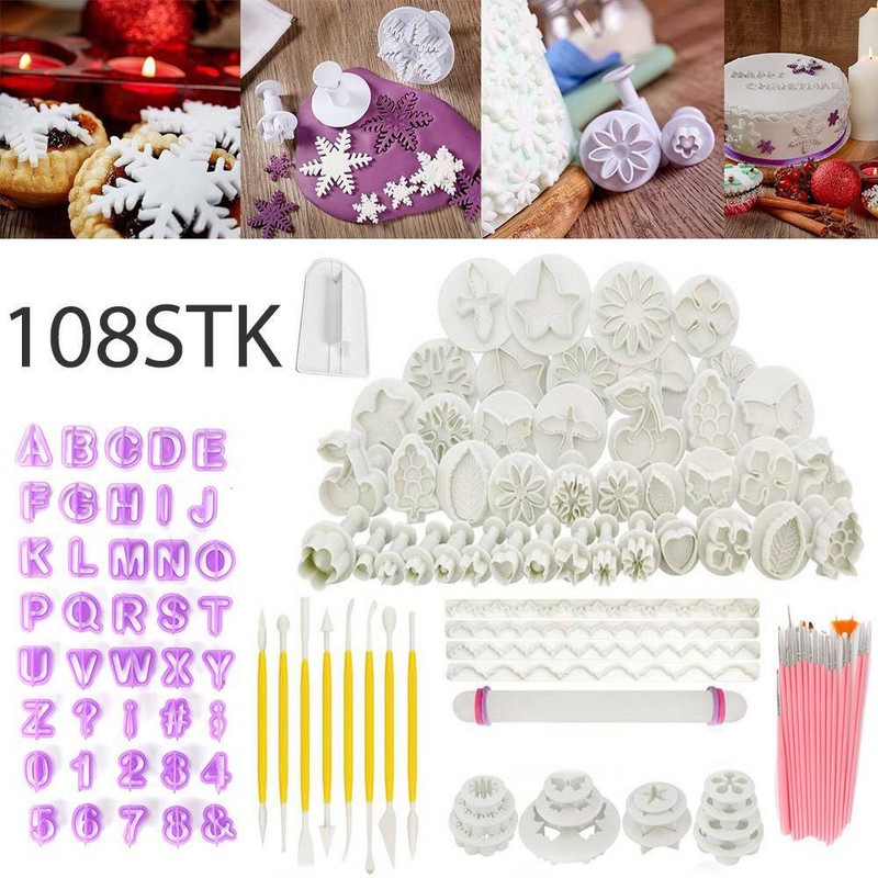 108Ausstecher SET Fondant Torten Modellierwerkzeug Glätter Kuchen Ausstecherform