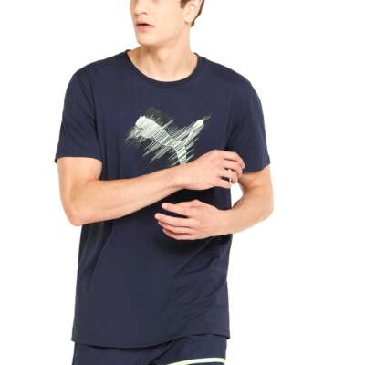 Puma Performance Graphic Logo Crew Neck Short Sleeve TShirt Mens Blue Casual Top