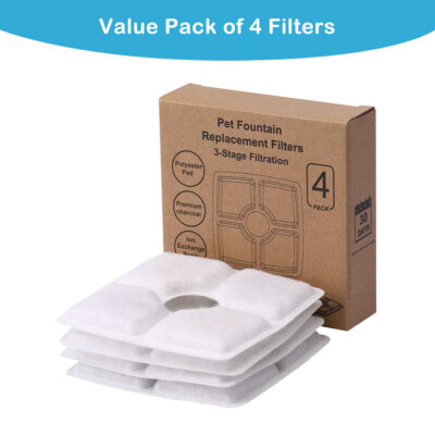 4Pcs Water Drinking Fountain Filter Replacement Filters for Pet Cat Dog Flower