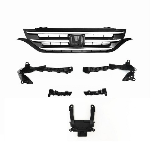 5 Brackets +  Front Upper Chrome Gray Grille Grill For Honda CR-V CRV 2012-2014