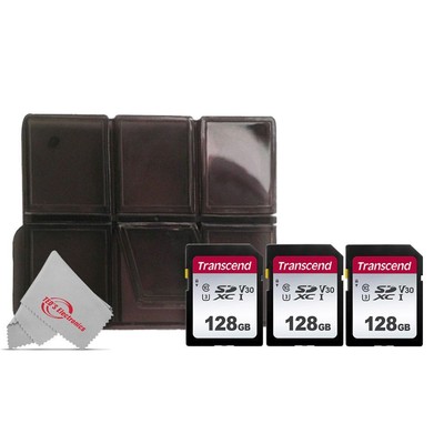 Three Pack Transcend SDXC 128GB UHS -I U3 300s V30 Class 10 with Card Holder