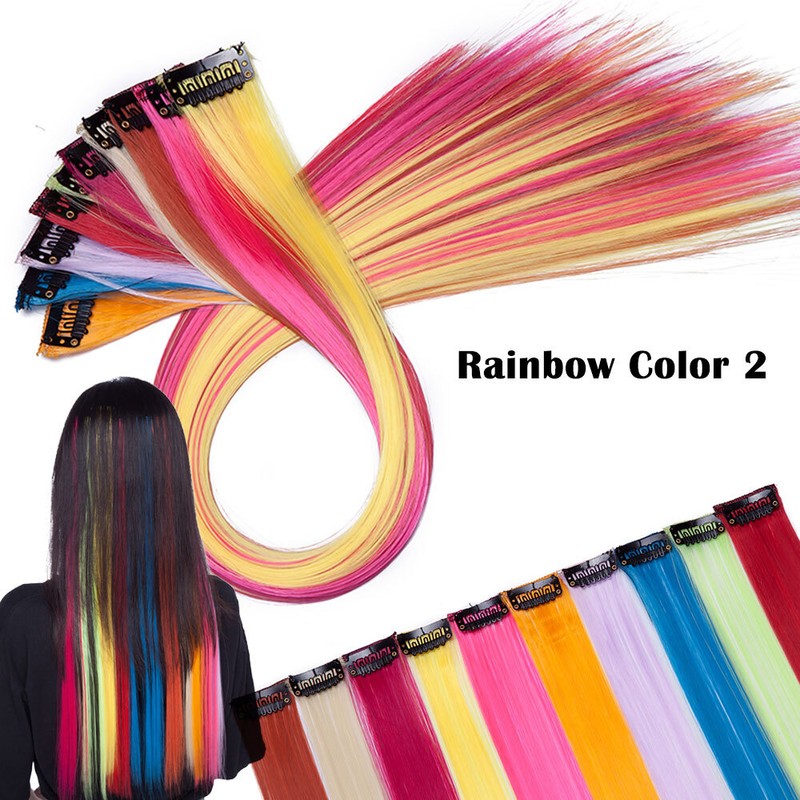 100% Real Multi Color Long as human Synthetic Clip in on Hair Extension 10Pieces