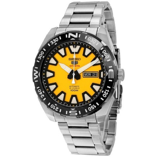 Pre-owned Seiko 5 Sports Srp745k1 Yellow Stainless Steel Automatic Black Yellow Man Watch