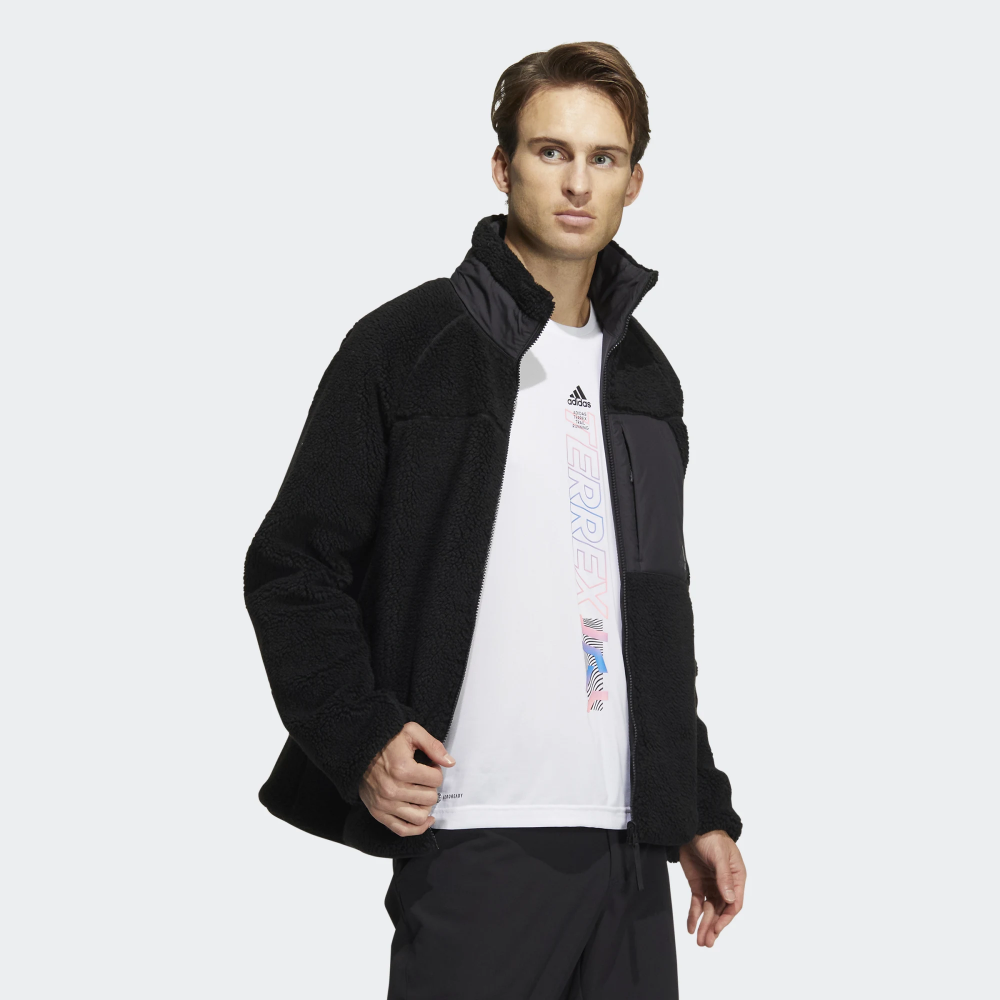 New Adidas Mens REVERSIBLE SHERPA JACKET HN2077 BLACK/GREY ASIAN