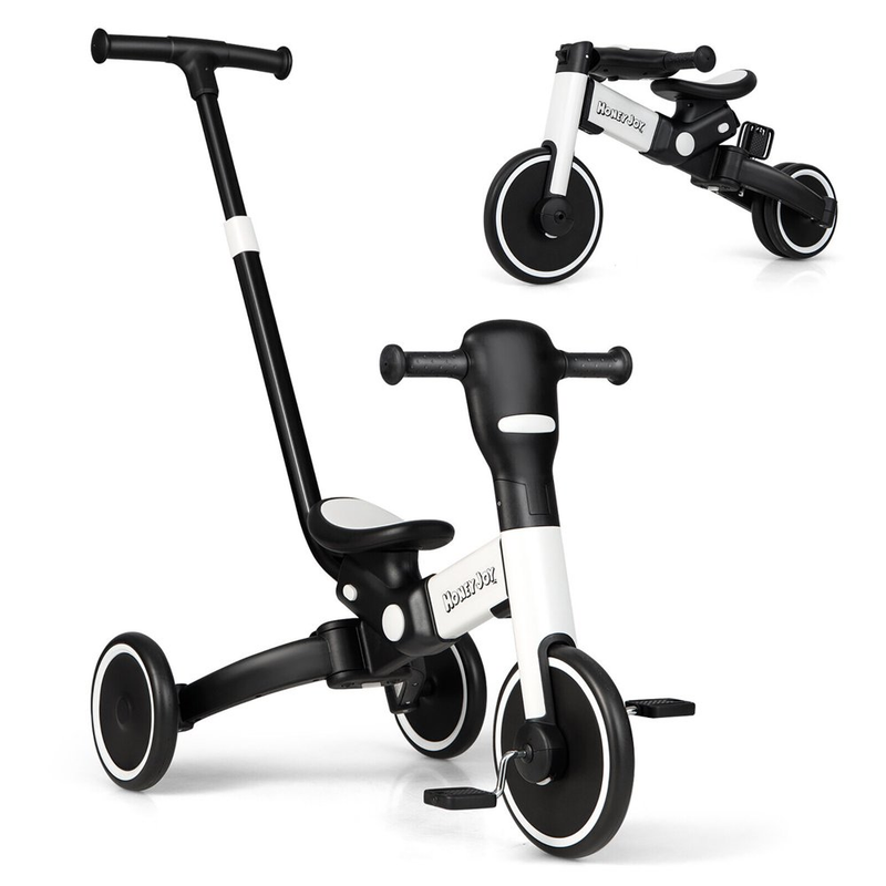 4 In 1 Kids Tricycle Foldable Toddler Balance Bike With Parent Push Handle White