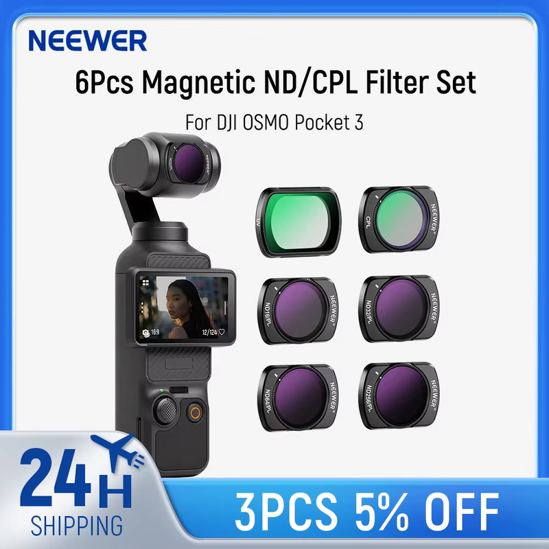 NEEWER Magnetic ND/CPL Filter Set Compatible with OSMO Pocket 3, 6 Pack UV CPL