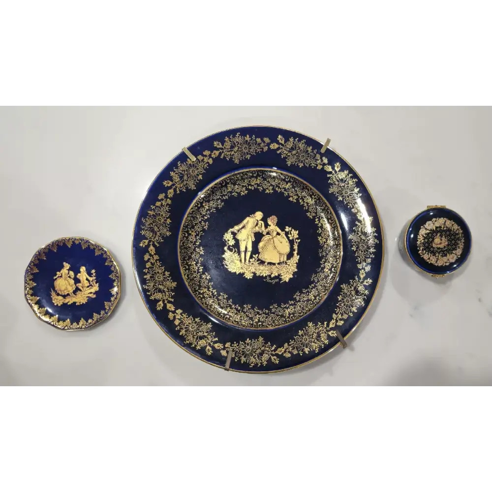 Limoges Collection of Three plates and one pill or trinket, 22k Gold, France