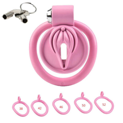 2024 NEW Click&Lock Male Chastity Device ABS Pink Super Small Cage with 5 Rings