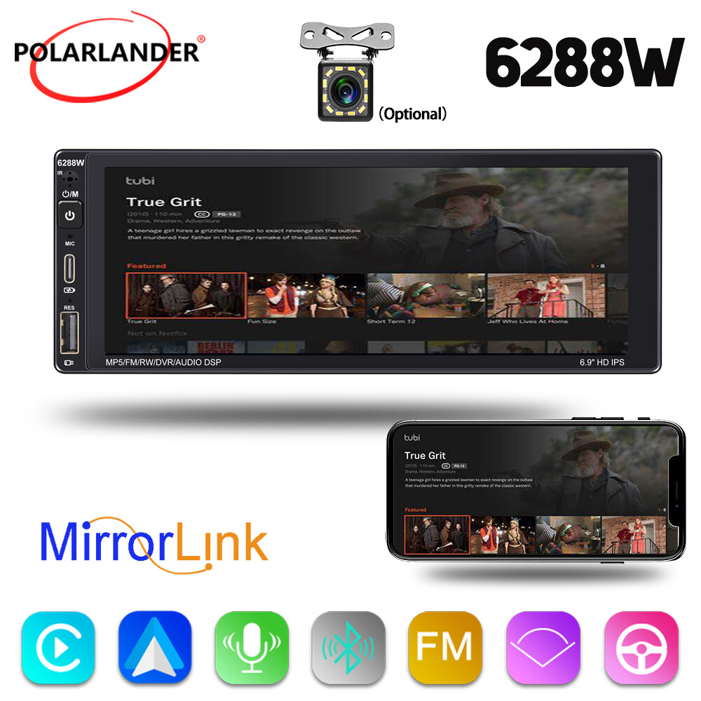 1Din 6.9" Touch Screen Car Radio Carplay Android auto Bluetooth Al Voice RDS+CAM