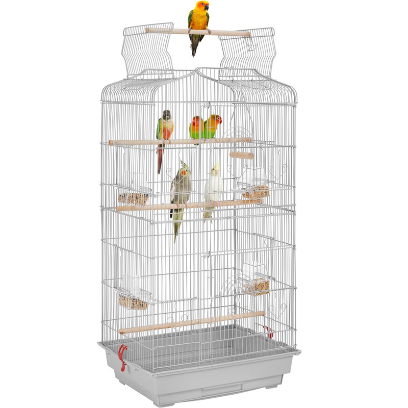 LARGE Open Play Top Metal Parrot Bird Cage Feeders Slide Out Tray Double Door