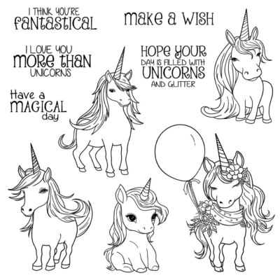 Lovely Unicorns Magical Day Make a Wish Metal Cutting Dies Clear Stamps Craft