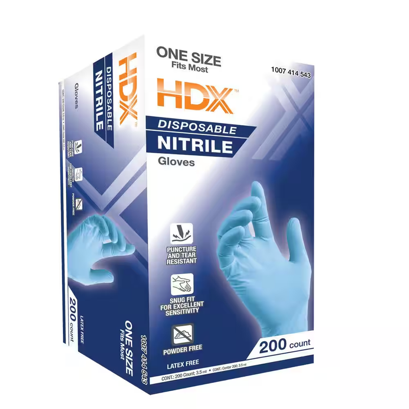 HDX Nitrile Gloves Disposable Blue Latex Free Powder Free 200 Count Box One Size