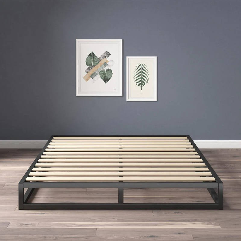 Queen Size Low Profile Bed Frame, Wood Slat Support 6 in. High Platforma NEW