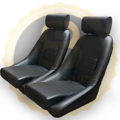 Pair BB1 RS Classic BLACK Retro Sports Racing Bucket Seats Universal Design