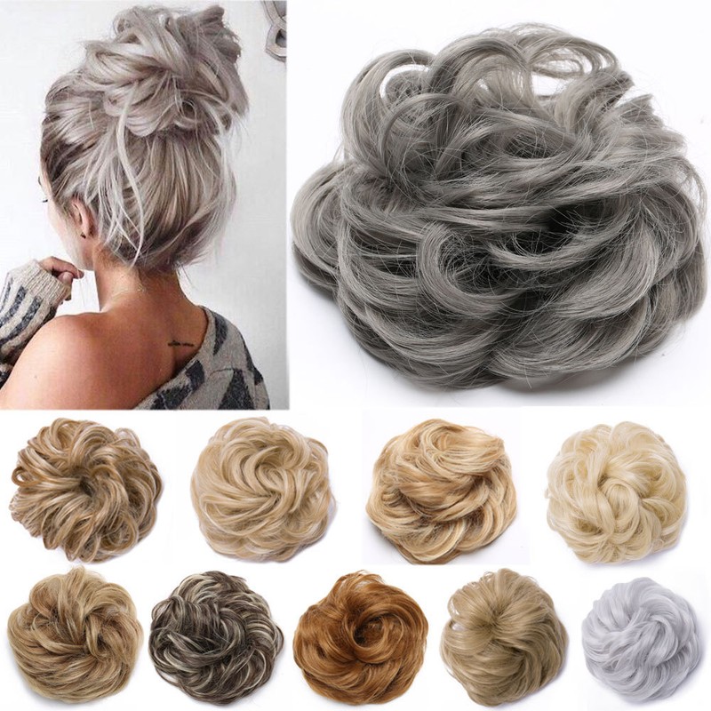 Details About Real Natural Curly Messy Bun Hair Piece Scrunchie Hair Extensions Chignon Grey H