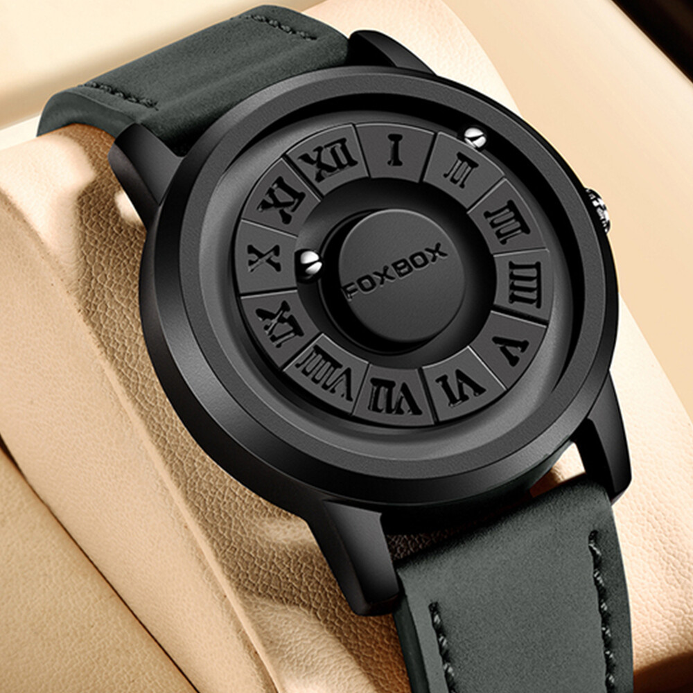 LIGE FOXBOX Watch Men Mirrorless Magetic Bead Quartz Wristwatch Boys Sport Watch