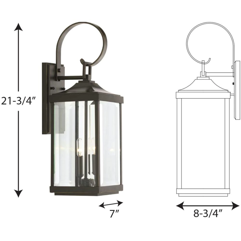 Large Wall Lantern Light Outdoor 2-Light Antique Bronze Clear Beveled Glass