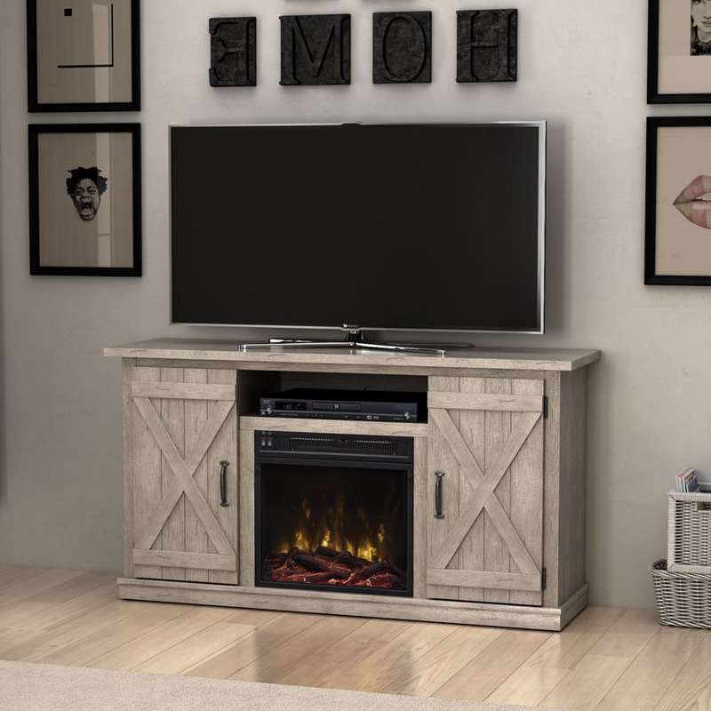 Gabinete Con Puerta De Granero Soporte Para TV Calentador Electrico Chimenea 55