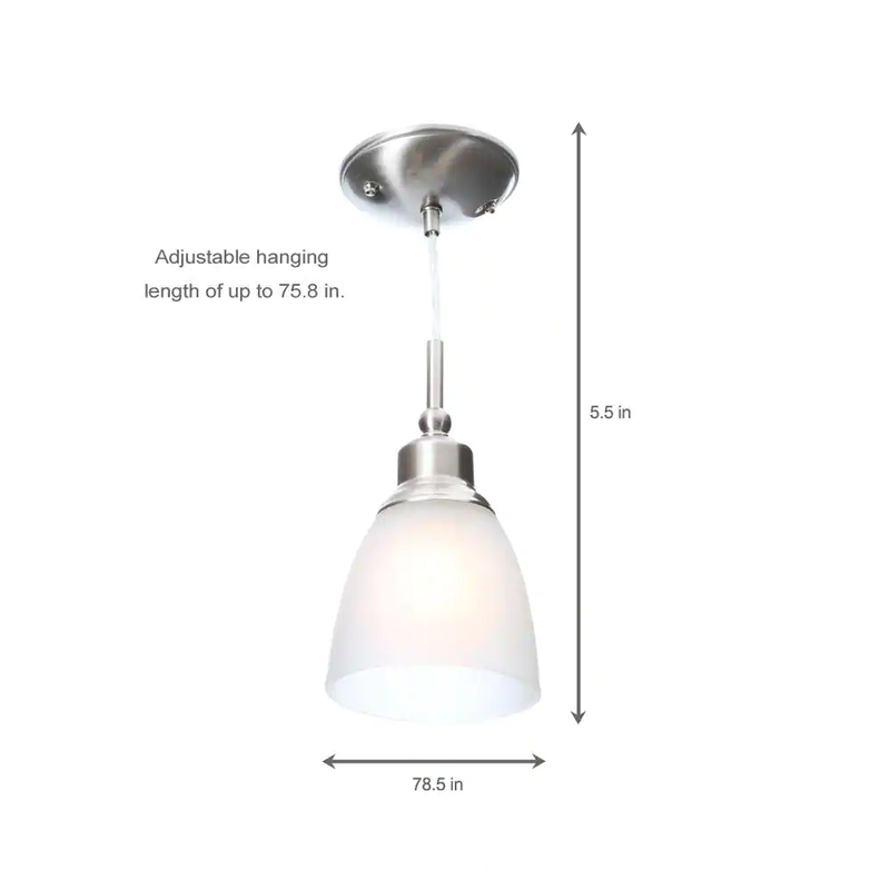 Riverbrook 1-Light Brushed Nickel Mini Pendant with Frosted White Glass Shade (3