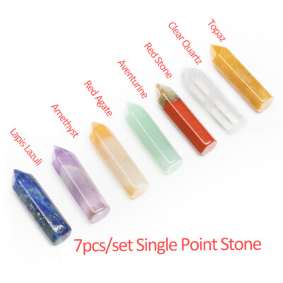 7PCS Set of Chakra Hexagonal Column Energy Quartz Crystal Mineral Gem Reiki Gift