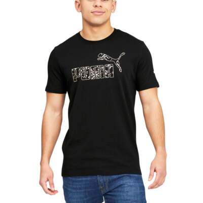 

Мужские черные повседневные топы с круглым вырезом и короткими рукавами Puma Graphic Logo Logo 672215-, Черный, Puma Graphic Logo Crew Neck Short Sleeve T-Shirt
