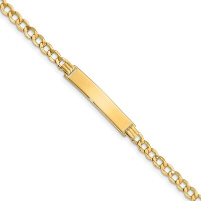 Pre-owned Skyjewelers Real 14kt Yellow Gold Semi-solid Curb Link 6.75mm Id Chain Bracelet; 8 Inch