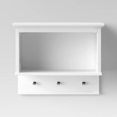 Threshold Modern Hardwood Wall Mounted Shelf Storage Bathroom Hooks White