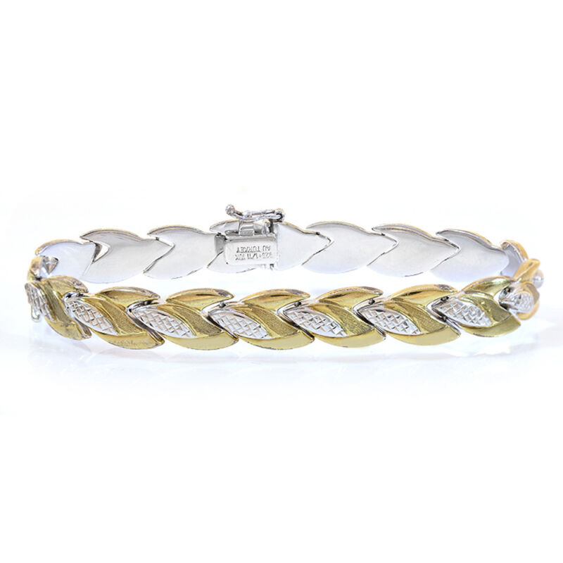 Gold Plated Silver Bracelet Fancy Link 7"  