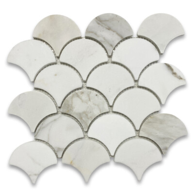 G993XH Calacatta Gold Calcutta Marble Fish Scale Fan Shape Mosaic Tile Honed