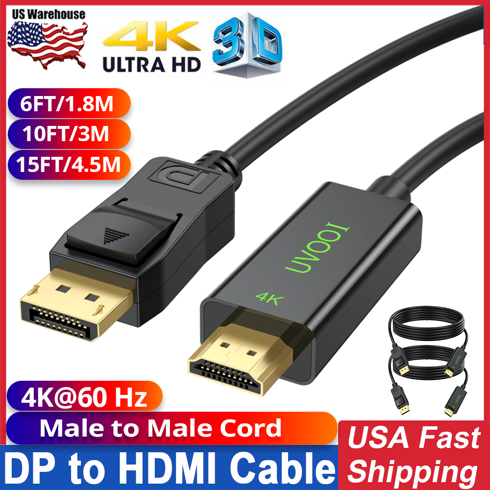4K DisplayPort to HDMI Cable Connect Audio Video Adapter PC 1080P 6/10/15FT USA