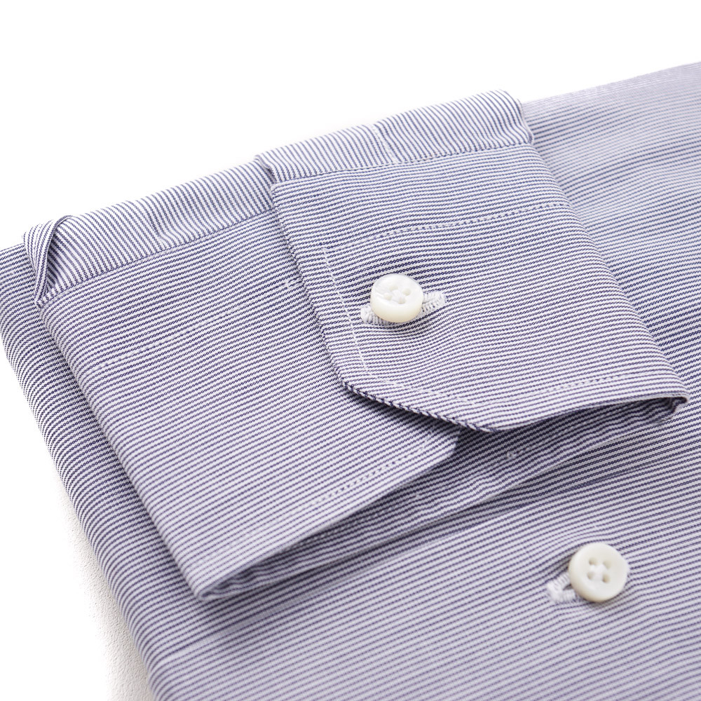 Pre-owned Sartorio Napoli By Kiton Navy Blue Micro Stripe Cotton Dress Shirt 15.75 X 36