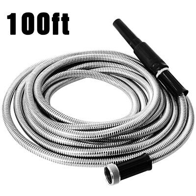 25 50 75 100FT Stainless Steel Metal Garden Water Hose Flexible Heavy Duty Pipe