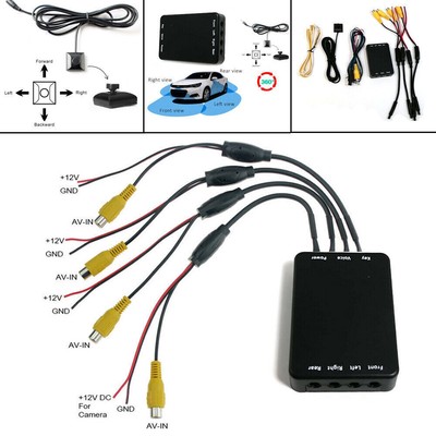 4 Way 360° Auto Video Switch Parking Camera View Image Split Screen Control Box