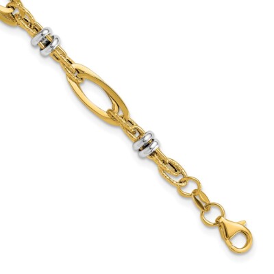 ◎D moment ◎ Yvonne 14k gold bracelet (2Color) 14k Two-tone Gold Polished and Textured Link Bracelet 2.77