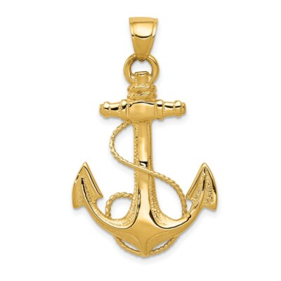 Pre-owned Superdealsforeverything Real 14kt Yellow Gold 2-d Anchor With Rope Pendant