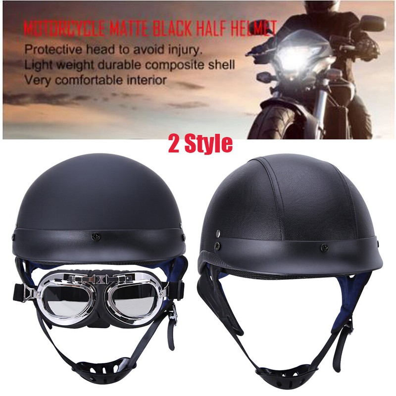 DOT Adult Retro Safety Half Helmet W/ UV Goggles Motorcycle Chopper Bobber Biker