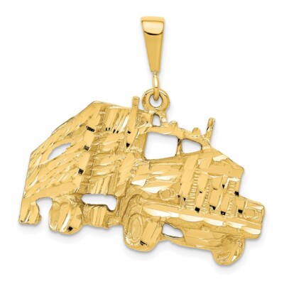 Pre-owned Superdealsforeverything Real 10kt Yellow Gold Solid Diamond-cut Semi With Trailer Charm