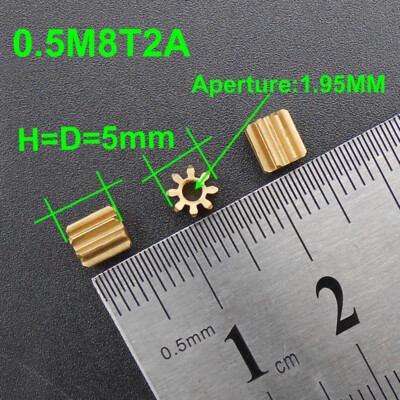 1000Pc 0.5M 8T Brass Spindle Gear Spur Bore Hole Aperture 2MM 1.95MM 8 Teeth 82A